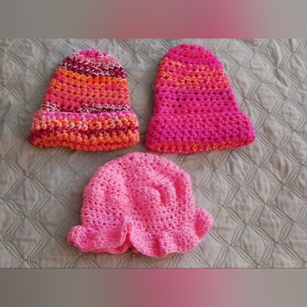 3pc Colorful Handmade Crochet Hats Set #8